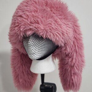 Faux fur pink hat with rabbit ears, 52 size